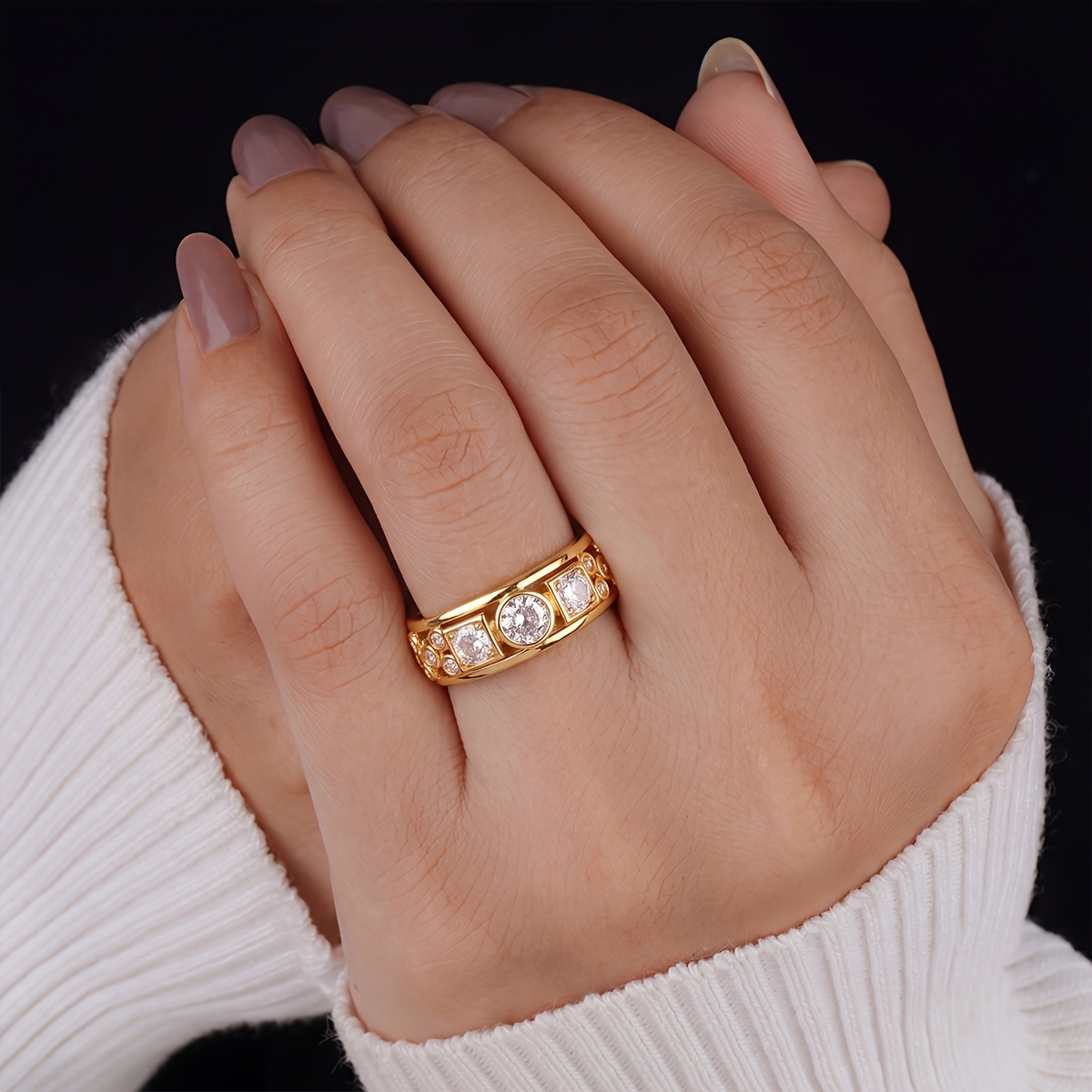 Women's Geometric Round & Square Ring, Elegant Design